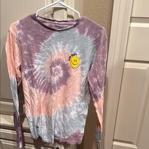 Tie-Dye Long Sleeve Shirt with Smiley Face